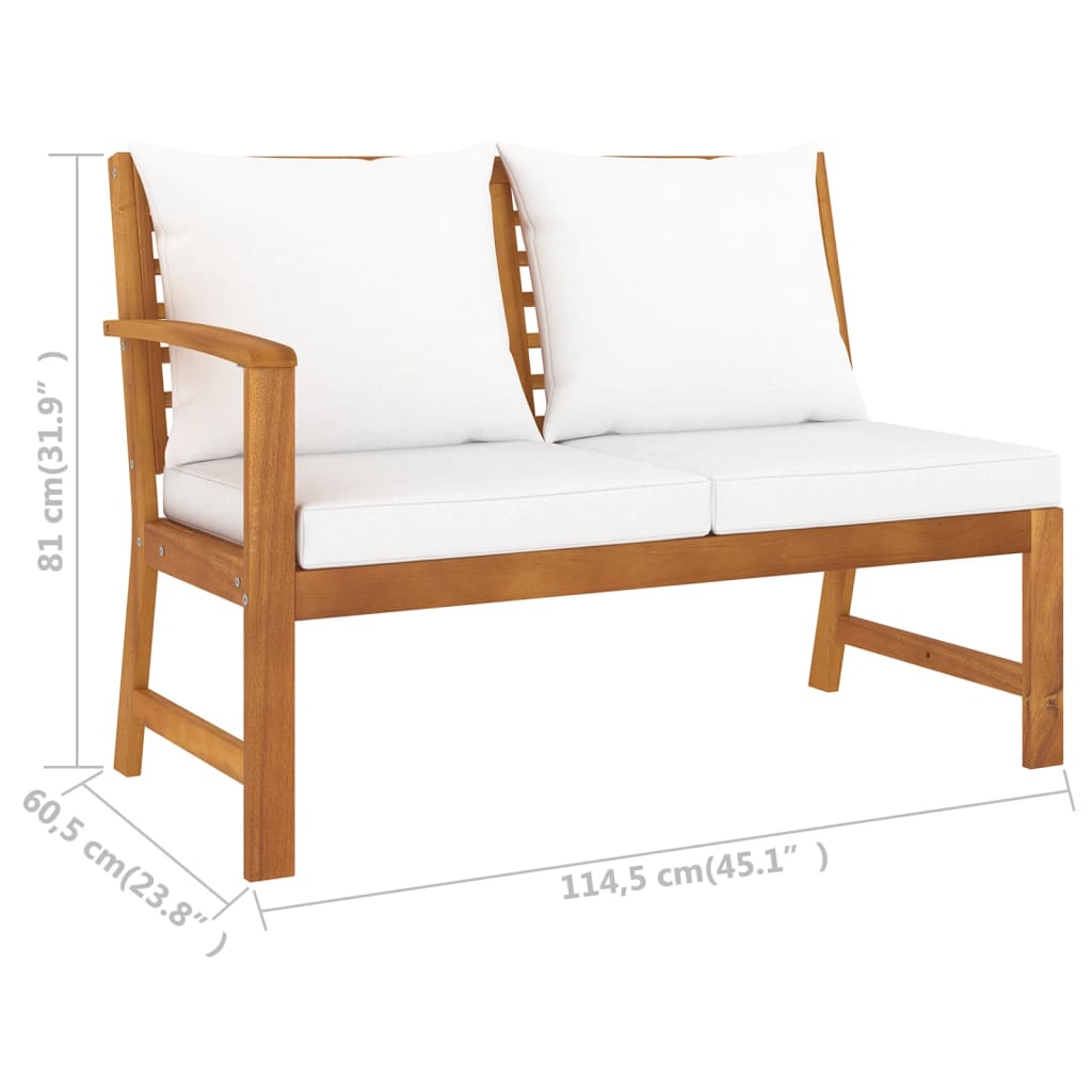Five Piece Acacia Patio Lounge Set with White Cushions-2