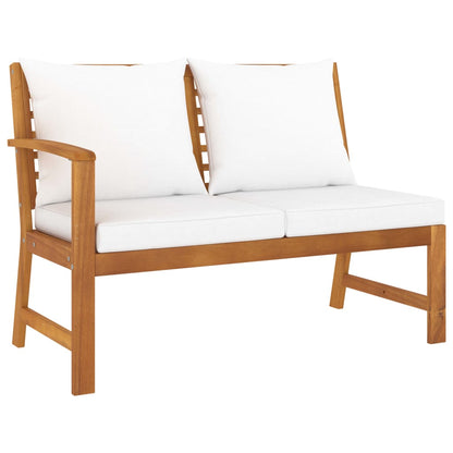 Five Piece Acacia Patio Lounge Set with White Cushions-5