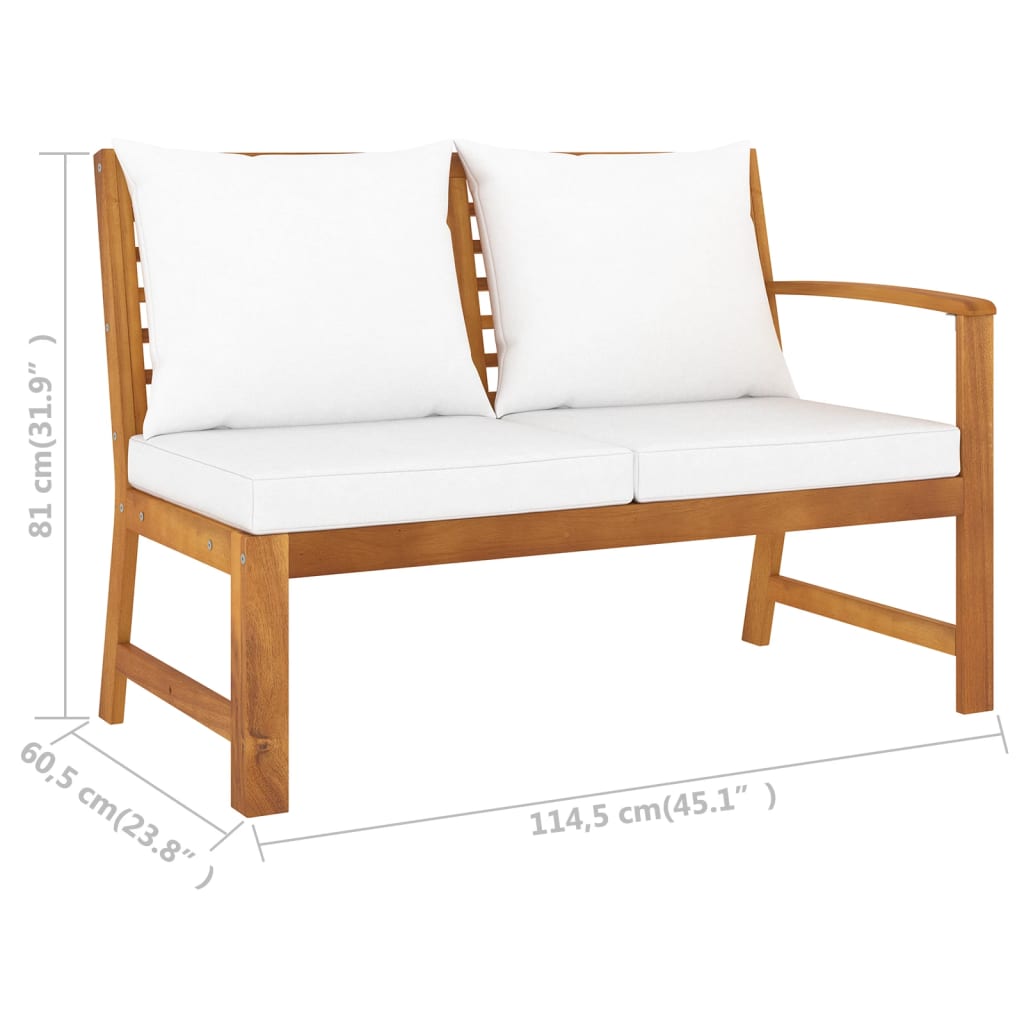 Five Piece Acacia Patio Lounge Set with White Cushions-11