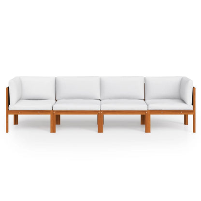 Four Seater Acacia Patio Sofa with White Cushions-2