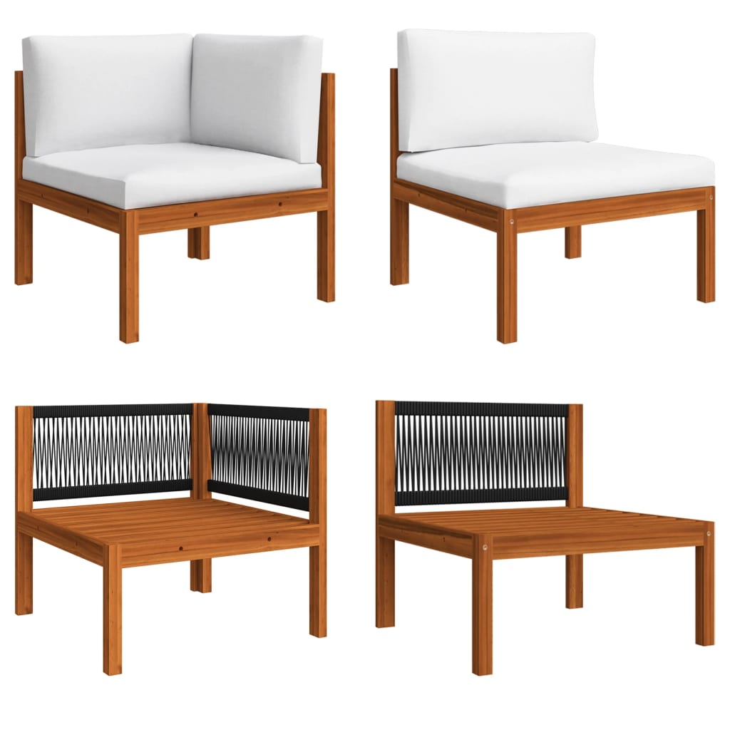 Four Seater Acacia Patio Sofa with White Cushions-3