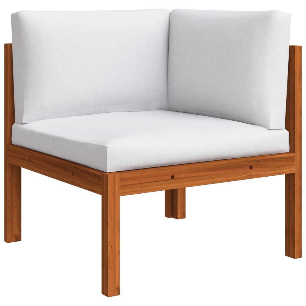 Four Seater Acacia Patio Sofa with White Cushions-7
