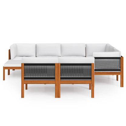 Ten Piece Acacia Patio Lounge Set with White Cushions-1
