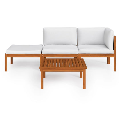 Four Piece Acacia Patio Lounge Set with White Cushions-1