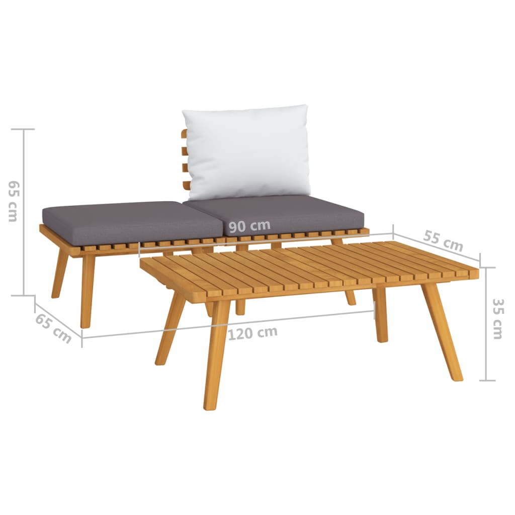 Three Piece Acacia Patio Set with Cushions-5