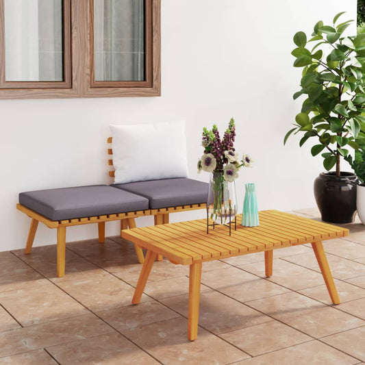 Three Piece Acacia Patio Set with Cushions-0