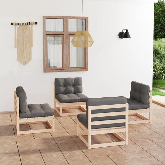Four Piece Pinewood Patio Lounge Set with Cushions-1