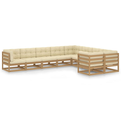 Nine Piece Pinewood Patio Lounge Set with Cushions-1