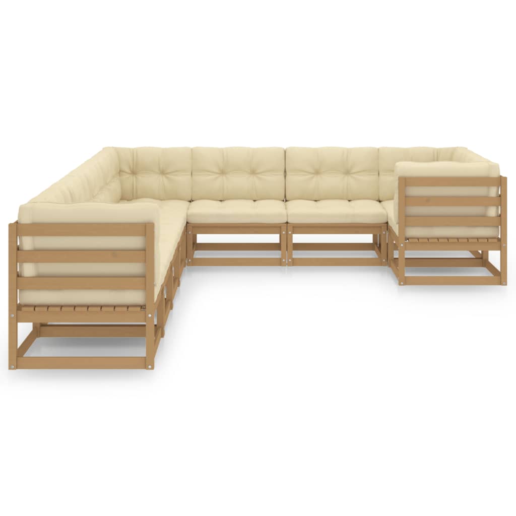 Nine Piece Pinewood Patio Lounge Set with Cushions-2