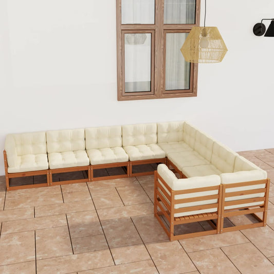 Nine Piece Pinewood Patio Lounge Set with Cushions-0