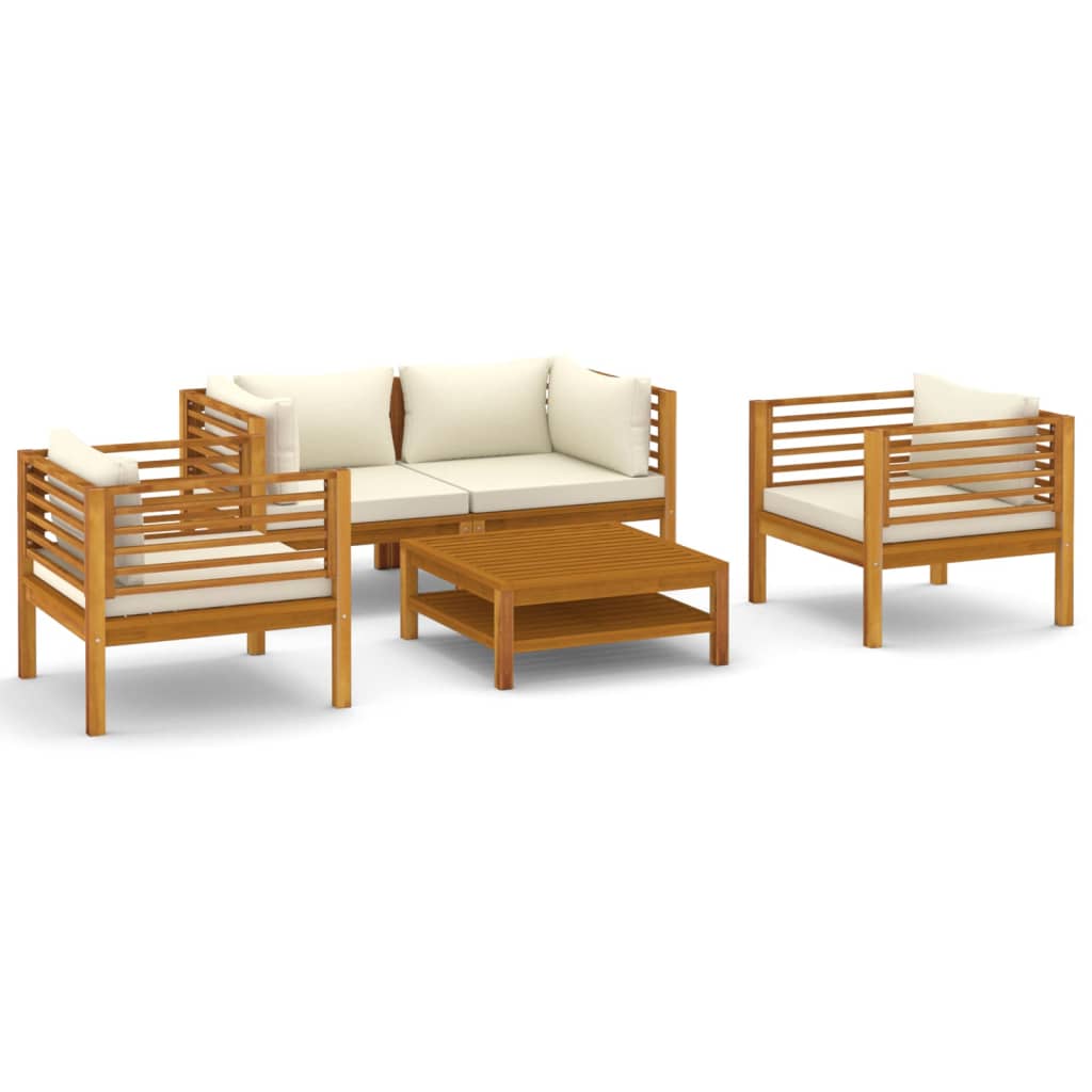 Five Piece Patio Lounge Set with White Cushions-1