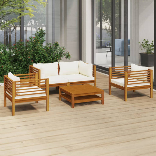 Five Piece Patio Lounge Set with White Cushions-0