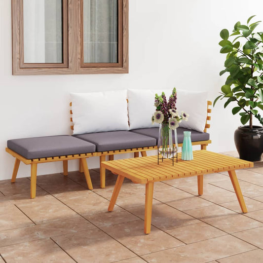 Four Piece Acacia Patio Set with Cushions-0