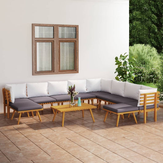 Eleven Piece Acacia Patio Lounge Set with Cushions-0
