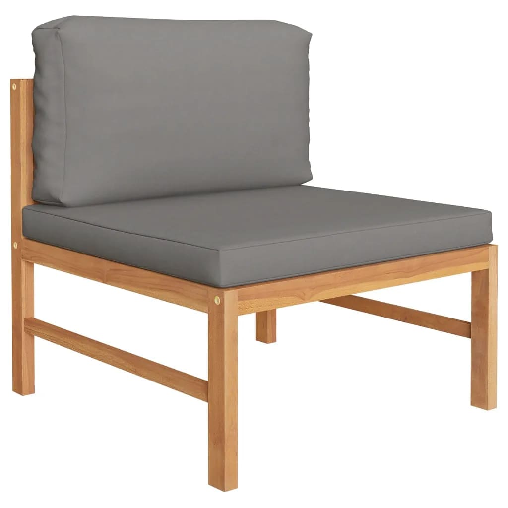 Six Piece Teak Patio Lounge Set with Gray Cushions-2