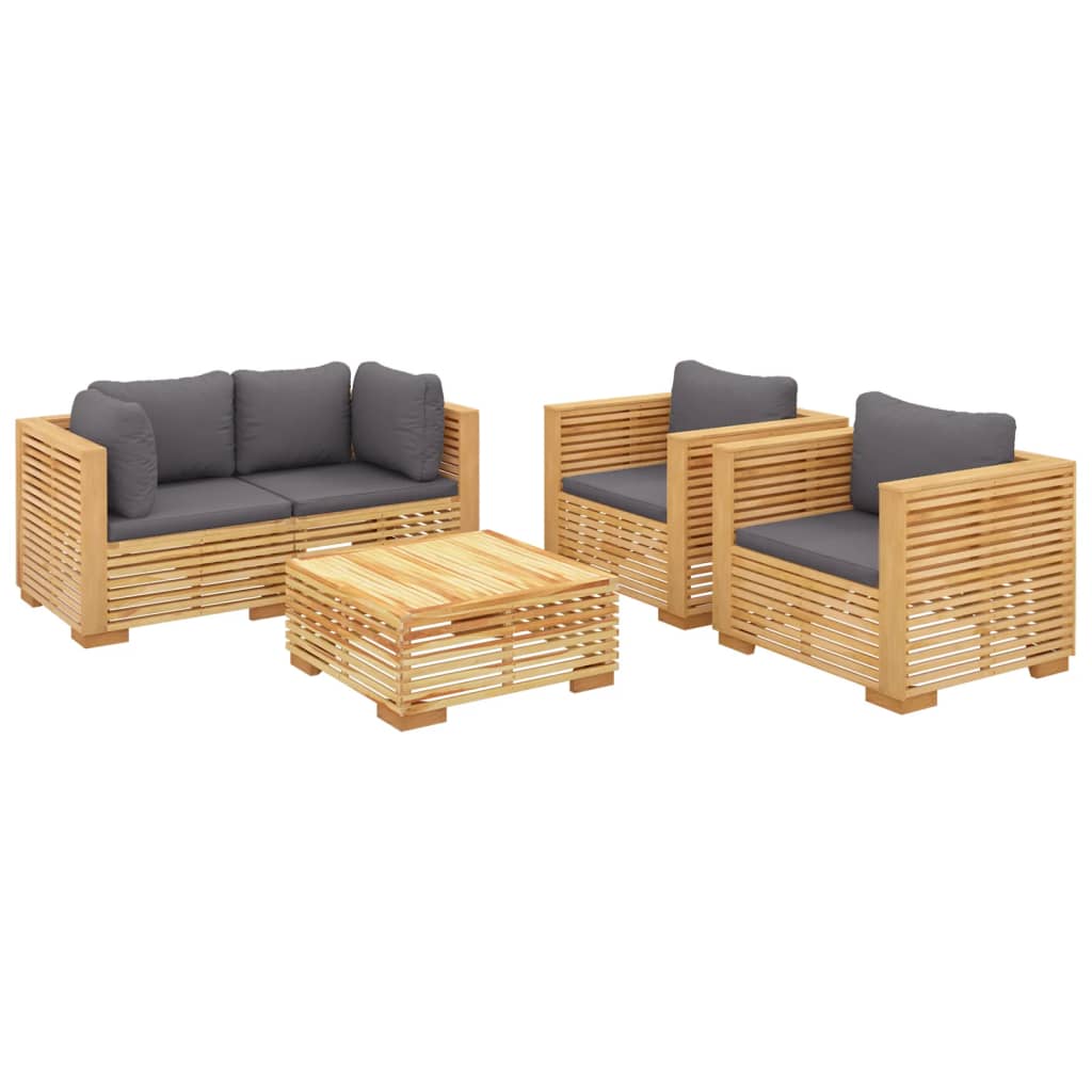 Five Piece Teak Patio Lounge Set with Cushions-1