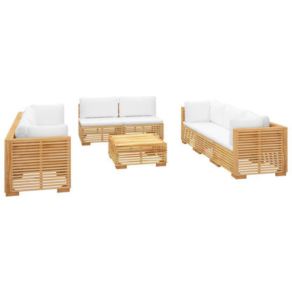 Nine Piece Teak Patio Lounge Set with White Cushions-1
