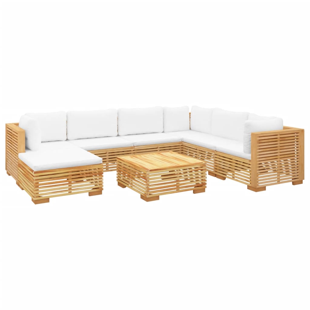 Eight Piece Teak Patio Lounge Set with White Cushions-1