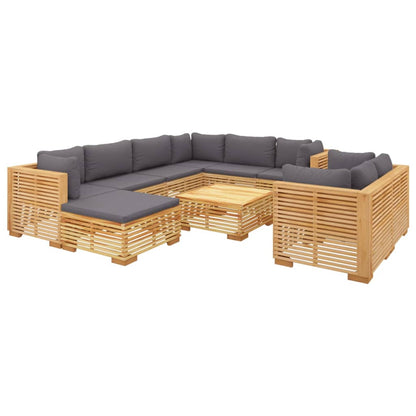 Ten Piece Teak Patio Lounge Set with Grey Cushions-1