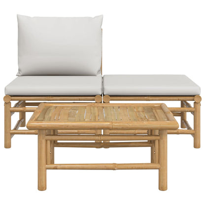 Bamboo Patio Lounge Set with Light Gray Cushions-1