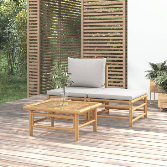 Bamboo Patio Lounge Set with Light Gray Cushions-0