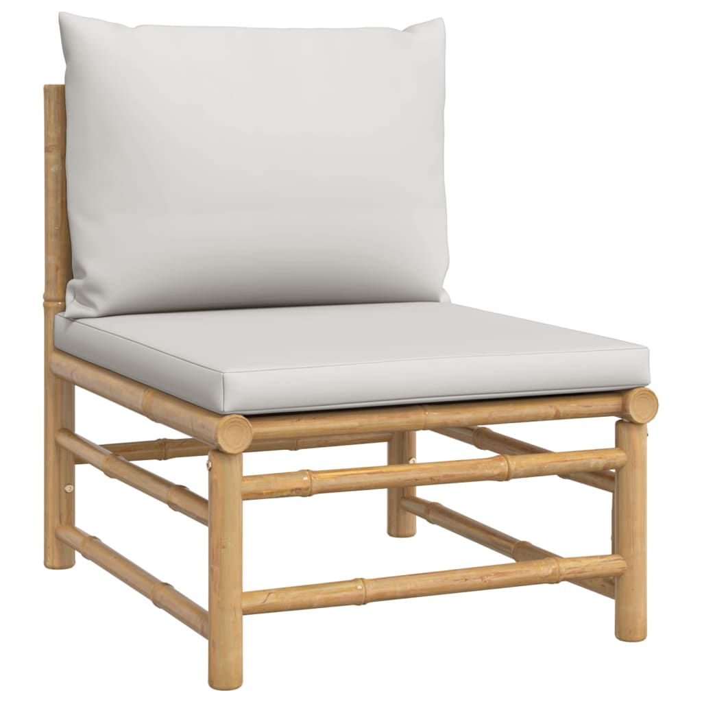 Eight Piece Bamboo Patio Lounge Set with Light Gray Cushions-4