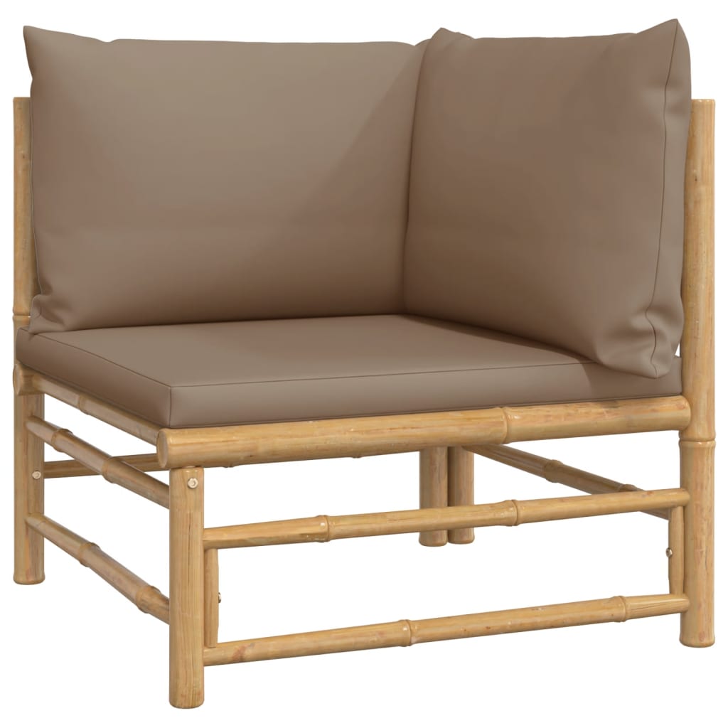 Six Piece Bamboo Patio Lounge Set with Taupe Cushions-2