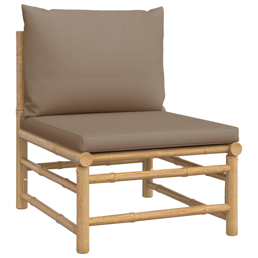 Six Piece Bamboo Patio Lounge Set with Taupe Cushions-3