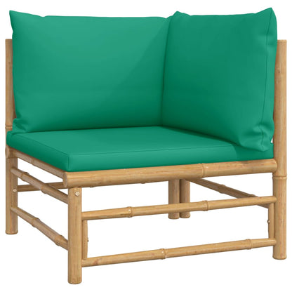 Six Piece Bamboo Patio Lounge Set with Green Cushions-2
