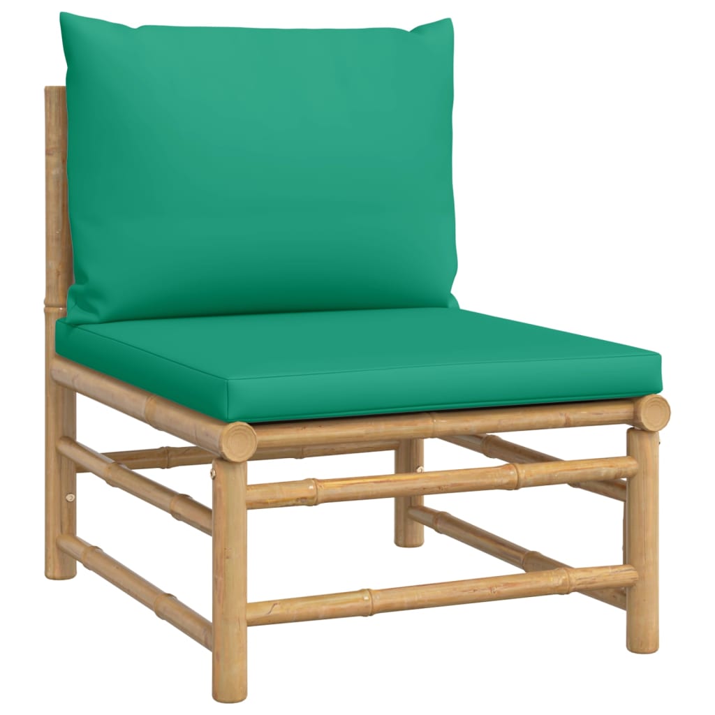 Six Piece Bamboo Patio Lounge Set with Green Cushions-3