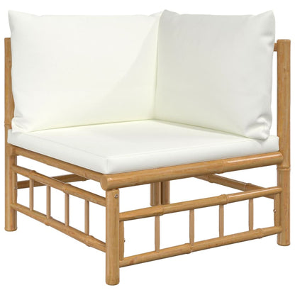 Six Piece Bamboo Patio Lounge Set with White Cushions-3