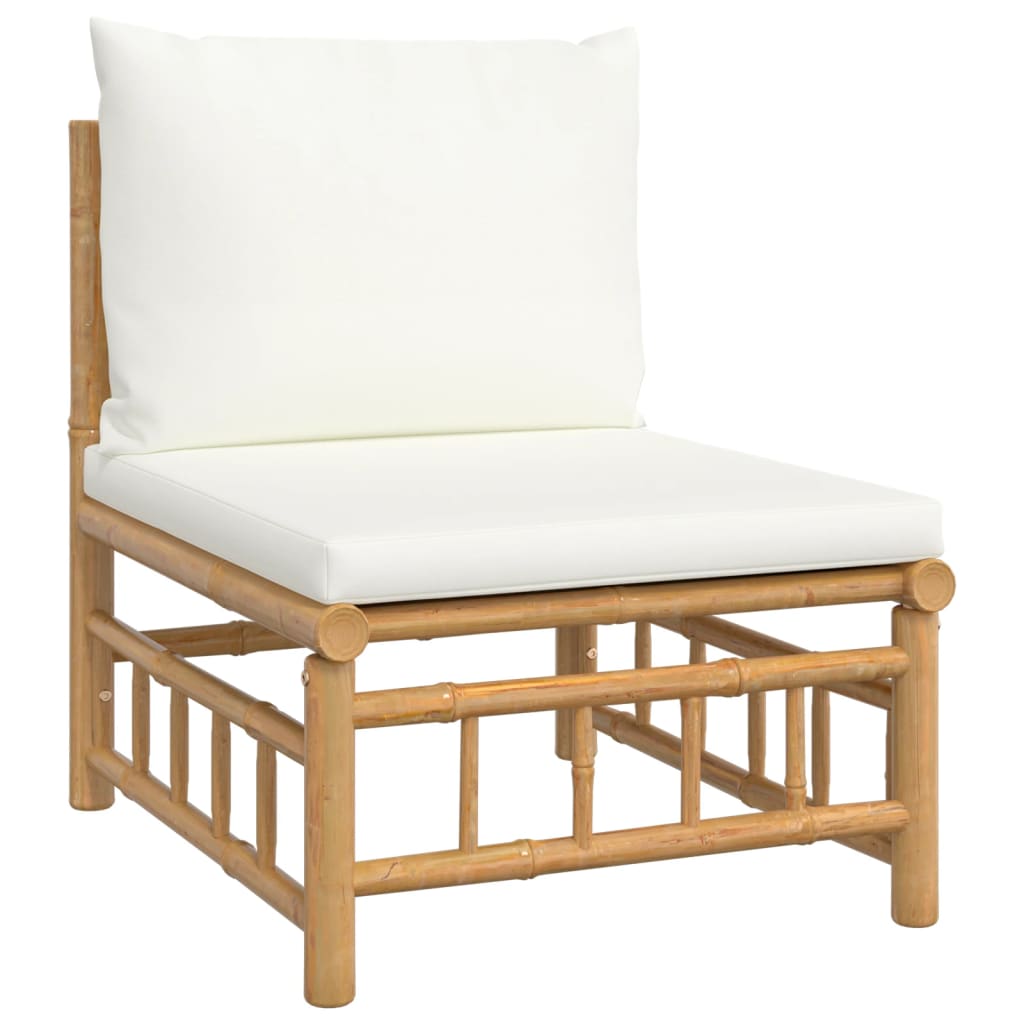 Six Piece Bamboo Patio Lounge Set with White Cushions-4