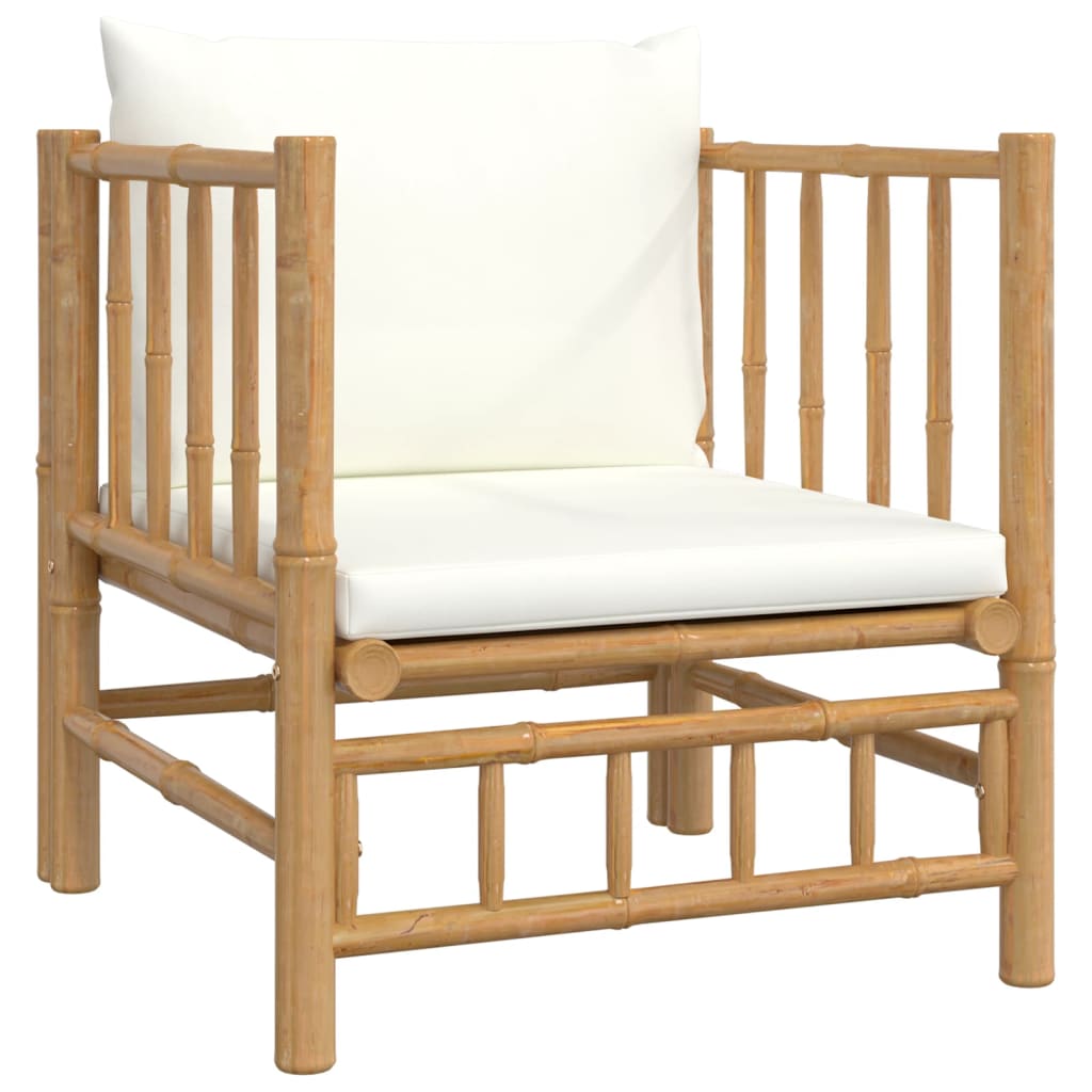 Six Piece Bamboo Patio Lounge Set with White Cushions-5