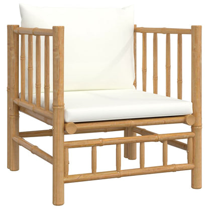Six Piece Bamboo Patio Lounge Set with White Cushions-5