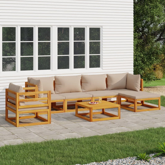 Seven Piece Acacia Patio Lounge Set with Taupe Cushions-0