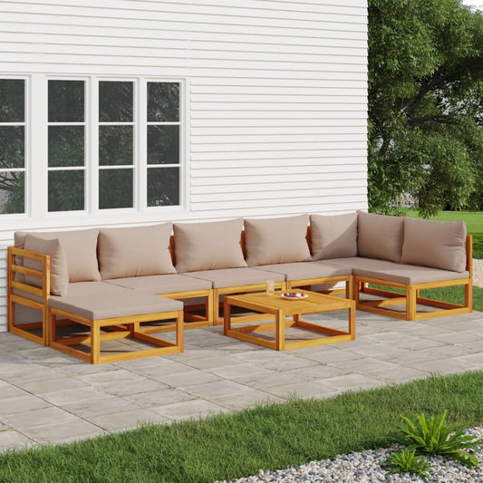 Eight Piece Acacia Patio Lounge Set with Taupe Cushions-0