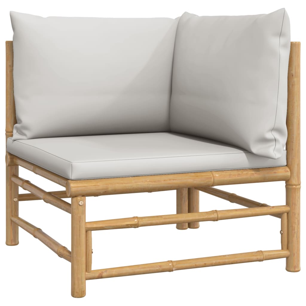 Three Piece Bamboo Patio Lounge Set with Light Gray Cushions-2
