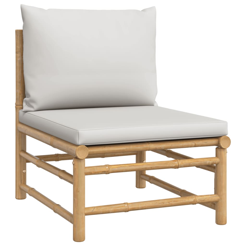 Three Piece Bamboo Patio Lounge Set with Light Gray Cushions-3