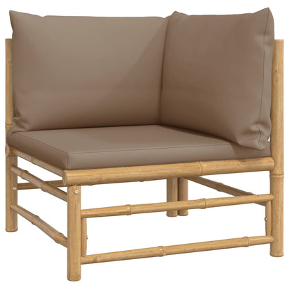 Three Piece Bamboo Patio Lounge Set with Taupe Cushions-2