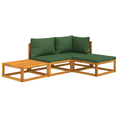 Four Piece Acacia Patio Lounge Set with Green Cushions-1
