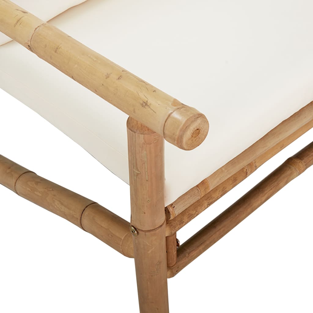 Three Piece Bamboo Patio Lounge Set with Cream White Cushions-4